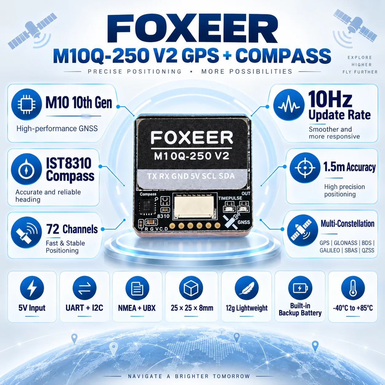 FOXEER M10Q-250 V2 GPS Module  - Drone Compass ulasan dan harga